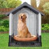 33 inch Large Plastic Dog House, Indoor Outdoor Doghouse Pet House with Air Vents and Elevated Floor, Insulated Water Resistant Puppy Shelter Kennel