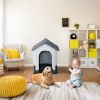 33 inch Large Plastic Dog House, Indoor Outdoor Doghouse Pet House with Air Vents and Elevated Floor, Insulated Water Resistant Puppy Shelter Kennel