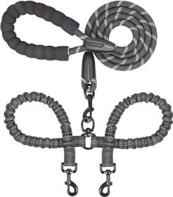 Dual Dog Leash; Double Dog Leash; 360 Swivel No Tangle Walking Leash; Shock Absorbing Bungee for Two Dogs (Color: Blue, Size: length)
