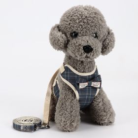Dog Breathable Mesh Harness with Leash Pet Walking Harness with Cute Bows Adjustable Training Vest (Color: Checkered Blue, Size: S)