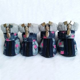 Pet Booties Set, 4 PCS Warm Winter Snow Stylish Shoes, Skid-Proof Anti Slip Sole Paw Protector with Zipper Star Design (Color: Pink, Size: L)