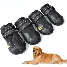 Dog Boots; Waterproof Dog Shoes; Dog Booties with Reflective Rugged Anti-Slip Sole and Skid-Proof; Outdoor Dog Shoes for Medium Dogs 4Pcs (Color: Black, Size: Size 5)