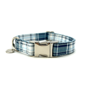 Adjustable Collar - Quick Release Metal Alloy - Blue Plaid (Color: Blue Plaid, Size: Large)