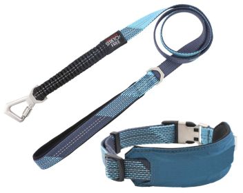 Pet Life 'Geo-prene' 2-in-1 Shock Absorbing Neoprene Padded Reflective Dog Leash and Collar (Color: Blue, Size: Medium)