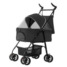 4 Wheels Pet Stroller Foldable Carrier Strolling Cart Travel Jogger Pet Stroller with Removable Liner Storage Basket for Dog Cat (Option: PetStroller(Black))