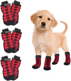 Chrismas Anti-Slip Dog Socks; Waterproof Paw Protectors with Reflective Straps Traction Control for Indoor & Outdoor Wear; 4pcs (colour: Yellow dog claw, Size: M(4 packs only))
