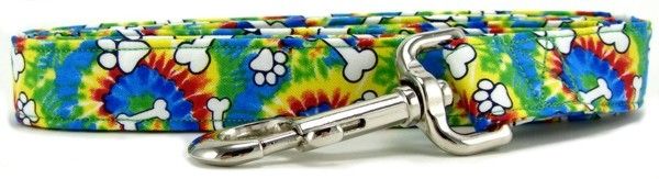 Rainbow Tie Dye Bones & Paws Dog Leash (Size: X-Small)