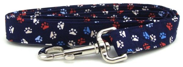 Aqua Red, White & Blue Paws Dog Leash (Size: X-Small)