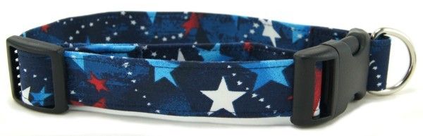 Red White & Blue Shooting Stars Dog Collar (Size: X-Small)
